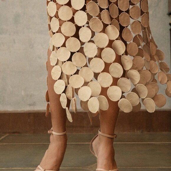 Camel Casual Women's Laser Cut Multi Circle Double Layered Skirt Maxi Outfit - Picture 7 of 7